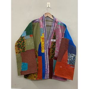 Handmade 100% Cotton Patchwork kantha Kimono <b>Jacket</b> Full Sleeve Shawl Collar Eco-Friendly Women's Wear <b>jacket</b> - Product Image 1