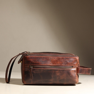 Genuine Leather Toiletry Bag Mens Dopp <b>Kit</b> Travel Wash Bag <b>Shaving</b> <b>Kit</b> Pouch Waterproof Lining Custom Factory TYG-0131 - Product Image 5