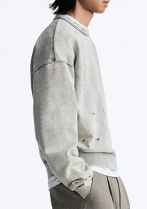 Hot Sale Custom Logo Acid Wash 100% Cotton Fleece Oversize Hooded Hoodie <b>Men</b> Streetwear Winter Lightweight Rhinestone Loose Fit - Product Image 3
