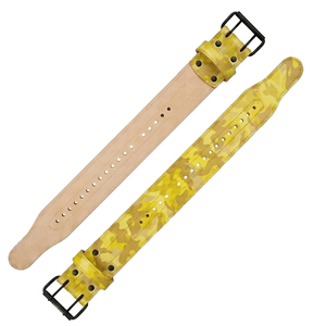 Cinturón de levantamiento de pesas de cuero de vaca con camuflaje amarillo, cinturones de soporte lumbar ajustables con hebilla de garra para fitness y entrenamiento de fuerza - Product Image 1