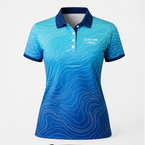 Polo Deportivo Personalizado para Mujer con Estampado Topográfico Azul Aqua, de Secado Rápido, Transpirable, Manga Corta, Uniforme para Golf y Tenis WPS-0701 - Product Image 1