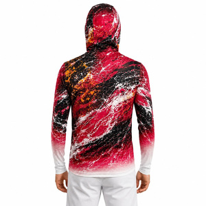 Men's Heat-Transfer Printed Breathable Waterproof Fishing Hoodie Long Sleeve UPF 50 Anti-Uv Sun Protection Shirt Red Black - Product Image 2