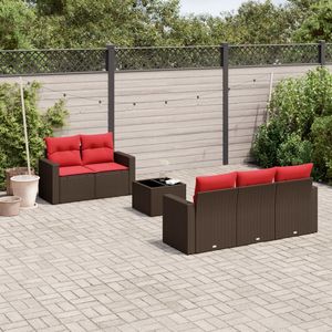 Set di divani da giardino in polyrattan marrone da 6 pezzi con cuscini, mobili da esterno resistenti - Product Image 1