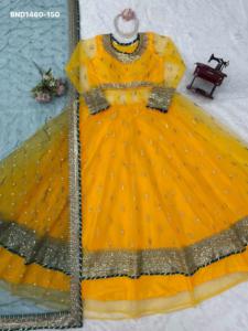 Designer Soft Net with Thread-<b>Sequin</b> with Lace work Gown-Full <b>Flared</b> Lehenga-Soft Net Dupatta Set Supplier from India - Product Image 4