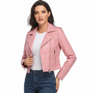 Chaqueta de cuero de moda multicolor para mujer, en oferta, 100% cuero genuino, corte ajustado, logotipo personalizado, manga larga. - Product Image 5
