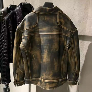 Vintage Washed Genuine <b>Leather</b> Windproof <b>Jacket</b> Men Zip Stand Collar Regular Fit <b>Winter</b> Motorcycle Custom Logo OEM Cotton Filled - Product Image 2