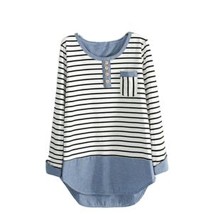 Women's Casual Breathable Cotton <b>Long</b> <b>Sleeve</b> <b>T</b>-<b>Shirt</b> Crew Neck <b>Stripe</b> Pattern Eco-Friendly High Quality Customized Color & Logo - Product Image 2