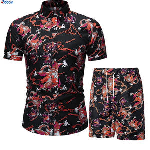 Summer Collection Customized Mens Beach Wear Button up Shirt Short Sleeve Beach Pant Set Men's Suits Comfortable and Breathable - Product Image 4