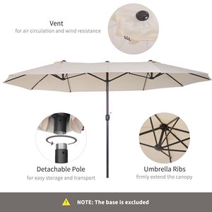 Ombrellone da Patio Extra Large 2,5m Bifacciale Crema/Bianco con Manovella per Esterni, Terrazze, Giardini, Piscine e Cortili - Product Image 6