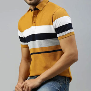 Camiseta Deportiva Transpirable de Algodón a Rayas para Hombre, Manga Corta, Diseño con Bloques de Color, Corte Regular Informal, Color Blanco Mostaza - Product Image 4