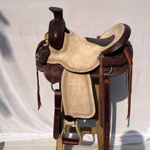 Ensemble de selle western en cuir avec décorations d'art sur bois de qualité supérieure, thème course de barils |   Ensemble de fixation sans clou pour équipement d'équitation en acier inoxydable, façonné à la main - Product Image 1