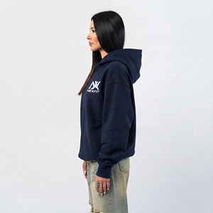 <b>Women's</b> Winter Navy <b>Blue</b> Solid Pullover <b>Hoodie</b> Oversized Casual Fleece with Kangaroo Pocket and Front Logo Customizable - Product Image 3