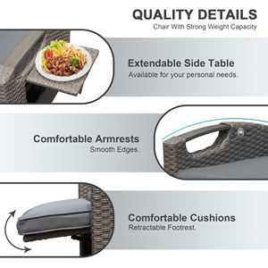 Sedia Reclinabile da Esterno con Tavolino Pieghevole, in Vimini Intrecciato a Mano, Angolo Regolabile, Cuscini Spessi 6,8 cm per Uso in Giardino - Product Image 3