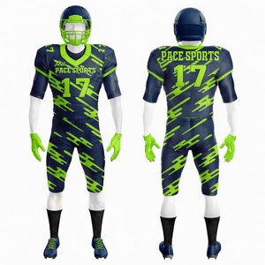 Uniformes de football américain personnalisés professionnels, bleu marine et vert, kit complet pour joueur avec pantalon rembourré - Product Image 6