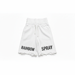 Men's Heavyweight Cotton Summer Shorts Custom Logo Retro Washed Double Waist Rainbow <b>Spray</b> Casual Streetwear Shorts - Product Image 1