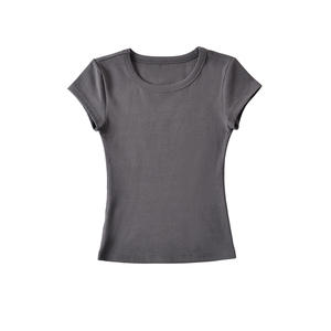 Camiseta Deportiva de Verano para Mujer, Cuello Redondo, Compresión, Yoga, Top Corto, Sin Costuras, Spandex, Algodón Suave, Tallas Grandes, Estampado - Product Image 5