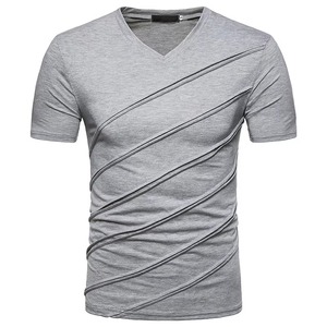 High Quality Men's V-Neck Solid Color <b>T</b>-<b>Shirt</b> <b>Polyester</b>/Cotton Eco-Friendly Breathable Customized MOQ Cheap Price - Product Image 6