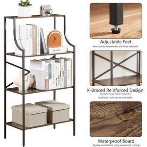 Étagère industrielle à 4 niveaux en métal et bois, couleur brun rustique, pour le rangement à la maison, au bureau ou dans le salon, étagère de présentation - Product Image 6