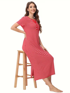 2026 Women's Animal Print 100% Cotton Breathable Super Soft Loose Jersey Fabric V-neck Short-Sleeve Sleep Dress Spring Summer - Product Image 2