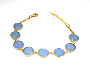 กำไลข้อมือโซ่ทองชุบ 18K ประดับด้วยหินคาลซิโดนีสีฟ้า สำหรับผู้หญิง สวมใส่ได้ทุกวัน คลาสสิก เหมาะเป็นของขวัญวันครบรอบ - Product Image 2