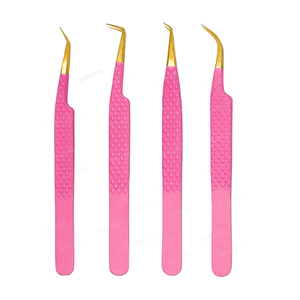 Pince à épiler en acier inoxydable à pointe en fibre, 90 degrés, antistatique, durable, rose, pour extensions de cils volume, marque privée - Product Image 5