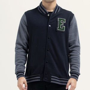 แจ็คเก็ตวาร์ซิตี้สีดำคุณภาพสูงสำหรับผู้ชาย คอตั้ง แขนหนัง แจ็คเก็ตเบสบอลแบบ Letterman สำหรับฤดูหนาว - Product Image 1