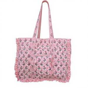 Everyday Shoulder Carry <b>Bag</b> Made From Quilted Cotton With Hand Block Floral Design Offering Space Comfort And <b>Long</b> Lasting Use - Product Image 1