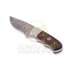 Cuchillo de caza de hoja fija de acero de Damasco, punta caída, mango de madera, filo recto, funda de cuero, para camping al aire libre, bricolaje, OEM - Product Image 3