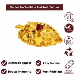 Ensemble de thali en laiton en forme de cœur pour la pooja, avec diya, support pour dhoop et porte-kumkum, pour la décoration de temple domestique - Product Image 5