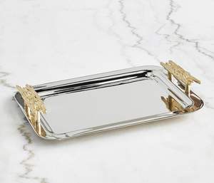 Bandeja de Servicio Rectangular de Aluminio Fundido, Decorativa, con Asas - Product Image 6