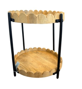 Wood and <b>Bamboo</b> Tiered Coffee <b>Table</b> Round Serving Tray Scalloped Tabletop Metal Frame for Living Room - Product Image 4