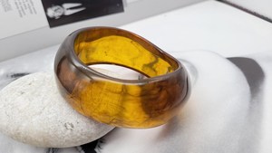 Handmade Amber Marble Resin Bangle Chunky Organic Wavy Resin Craft Curved Dome Cuff Bracelet Women Jewelry - Product Image 4