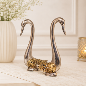 Handmade Silver Plated Swan Pair Showpiece Traditional Indian Handicraft Decorative Tabletop Loving <b>Birds</b> Living Room <b>Decor</b> - Product Image 2