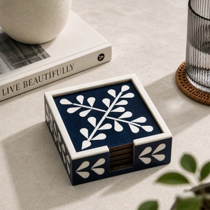 Wood Square <b>Coasters</b> <b>Set</b> with Storage Box Classic Design Non-Slip Mats 4 INCH for Table Decoration - Product Image 4
