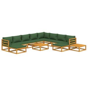 Ensemble de salon de jardin en bois d'acacia massif et polyester, ton vert naturel - Meubles d'extérieur durables - Product Image 3