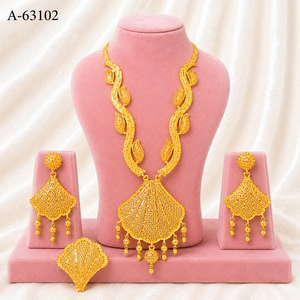 22K Gold Plated Bridal Jewelry Set with Long Necklace and Earring Set Zircon Trendy Engagement/Wedding/Party/<b>Gift</b> A-63102 - Product Image 1