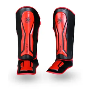 Protège-tibias professionnels en cuir Hi-Tec Skintex avec logo personnalisé, respirants, style unique, protection pour le kickboxing et le Muay Thai - Product Image 1