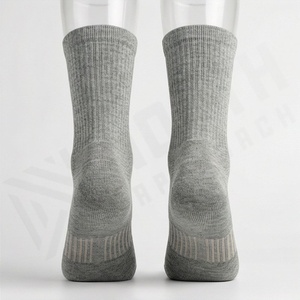 Crew Socks Solid Gray 100% Cotton Breathable Knitted for Daily Casual Wear Autumn Season Adults Standard Thickness - Product Image 2