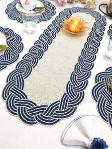 Handmade Embroidered Fabric Table <b>Runner</b> Rectangle <b>Green</b> Leaf Design Luxury Eco-Friendly Durable Lightweight Decorative Mat - Product Image 2