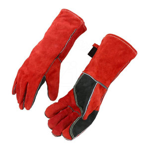 Guantes de soldadura de cuero para protección de manos y brazos, forrados con forro polar, protección contra salpicaduras de metal fundido, compatibles con TIG/MIG, con soporte para el pulgar en la parte posterior. - Product Image 1