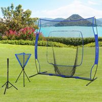 Équipement d'entraînement portable bleu, ensemble de filet de baseball 7,5x7 pieds, comprend un filet de receveur et un support de balles pour l'entraînement au frappeur, au lanceur et au batteur