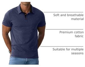 Men's <b>Navy</b> <b>Blue</b> Short Sleeve <b>Polo</b> <b>Shirt</b> Solid Color Cotton Oxford Fabric Casual With Pocket Breathable Woven Style - Product Image 4