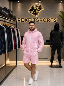 REXFIT SPORTS 2026 Custom <b>Women</b> Pink Nylon Tracksuit Set Hooded Windbreaker Jacket and <b>Long</b> <b>Shorts</b> Private Label Sportswear - Product Image 2