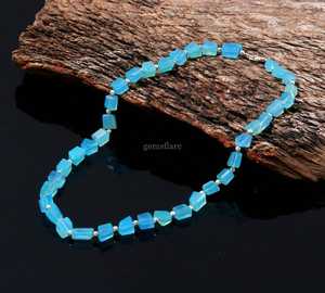 สร้อยคอประดับลูกปัดหินแคลเซโดนีสีน้ำเงินทรงเหลี่ยมเจียระไน งานแฮนด์เมด เครื่องประดับอัญมณีแคลเซโดนี สร้อยคอหินประจำเดือนมิถุนายน ดีไซน์หรูหรา จำหน่ายส่ง - Product Image 5