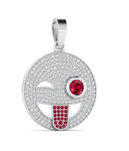 Natural Diamond Winking Face Pendant With <b>Ruby</b> Eyes And Tongue Rose Gold Cute Charm For Everyday Wear Unisex Style Charm - Product Image 2