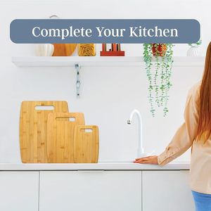 Ensemble de 3 planches à découper en bambou naturel avec poignée, planches à découper en bois pour la préparation et le service des aliments en cuisine - Product Image 4