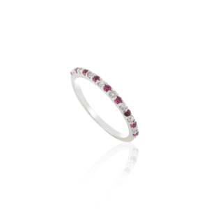 18K White Gold Ruby <b>Diamond</b> Eternity Wedding Band Natural Stone Solitaire <b>Ring</b> - Product Image 5