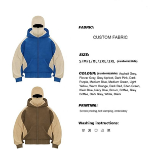 Sudadera con capucha y cremallera completa para hombre, diseño vintage con orificios para los ojos y bolsillos, estilo máscara facial pesada - Product Image 3