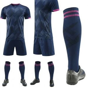 Ensemble de maillots de football personnalisés pour hommes, bleu marine, imprimé géométrique, manches courtes, respirant, en polyester, uniforme pour adultes - Product Image 3