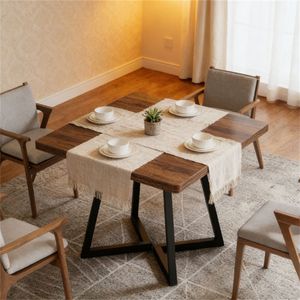 Classic Design <b>Square</b> Wooden <b>Kitchen</b> Dining <b>Table</b> with Black Metal Frame Only <b>Table</b> Available - Product Image 2